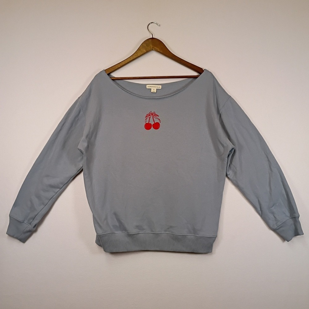 Coquette Cherrycore Aeropostale Womens M Blue Boat Neck Cherry Sweatshirt